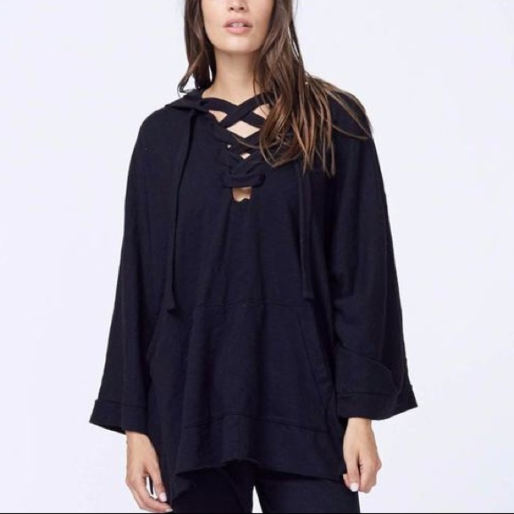Monrow hooded lace up poncho